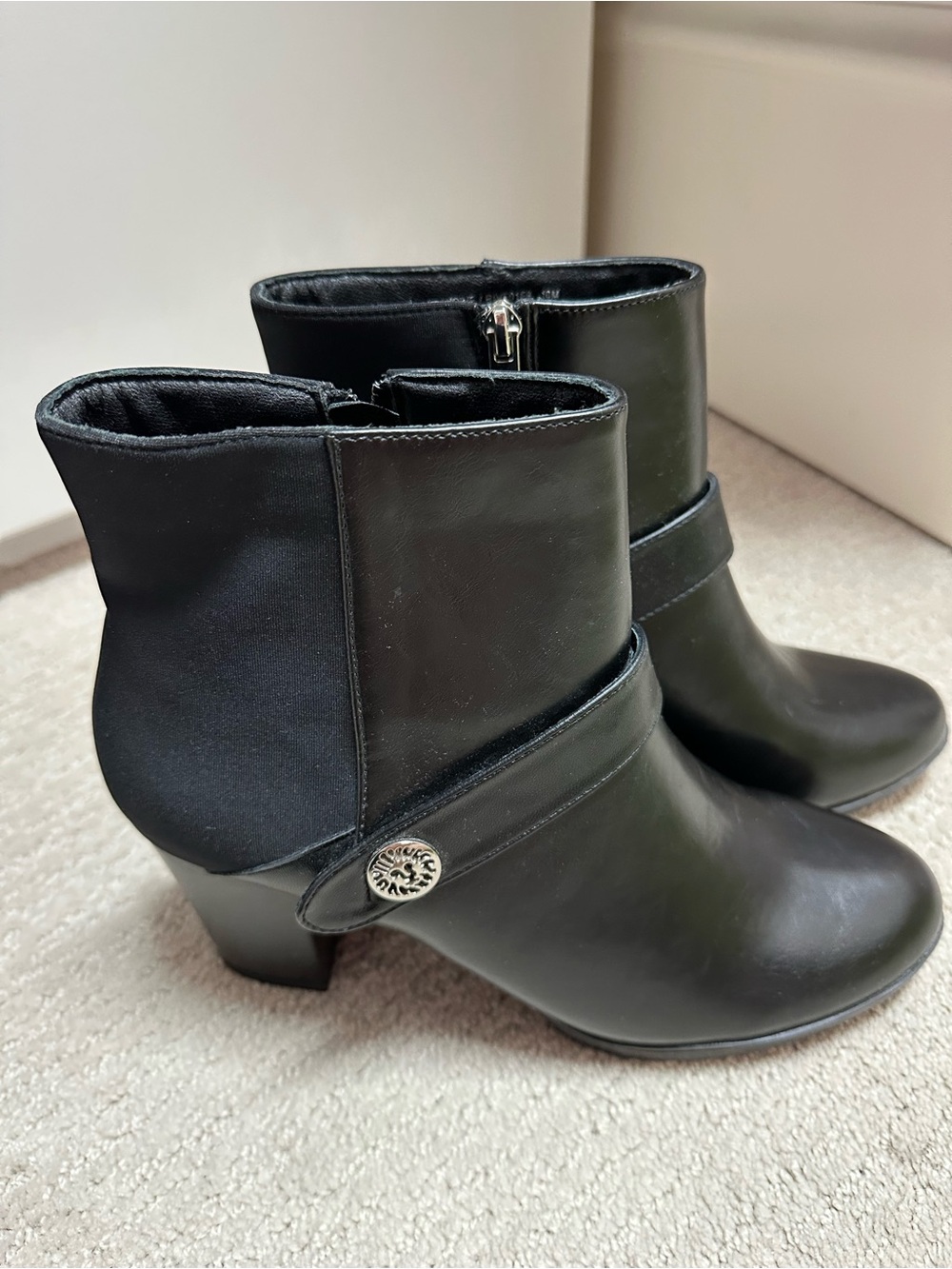 Anne Klein Rive Block Heel Black Ankle Boot, NEW